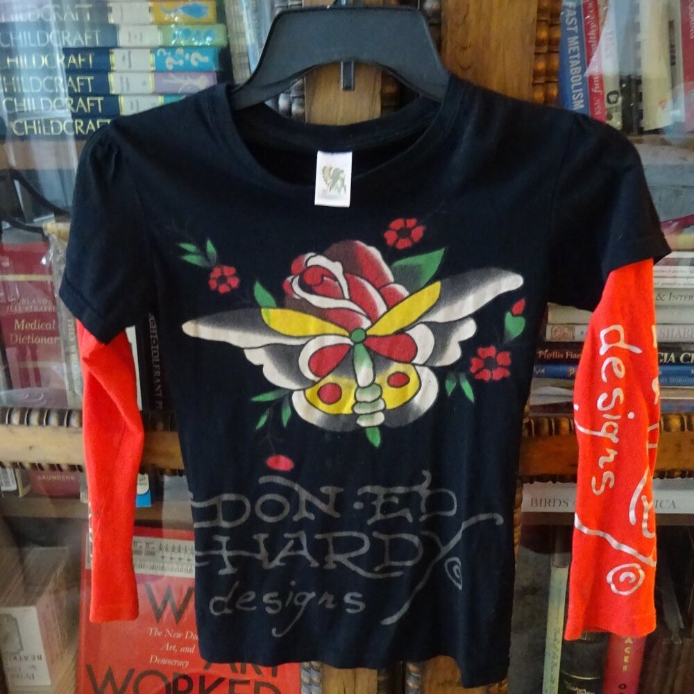 VTG ED HARDY DESIGNS HOLLYWOOD KIDS long sleeve GIRLS TEE GORG GRAPHICS size 6X